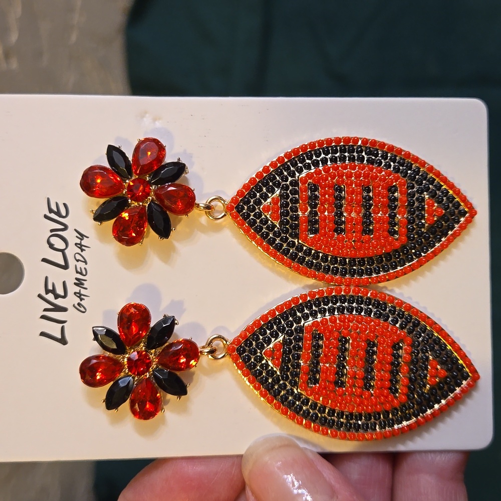 Live Love GameDay Red & Black Football Earrings